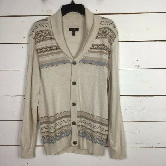 New Tasso Elba Cardigan Sweater Geo Stripe Winter White Men's XXL - Picture 1 of 6